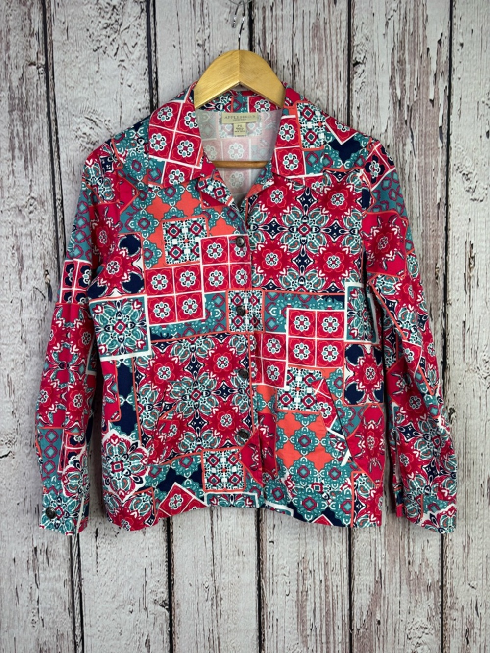 Appleseeds Petites Petite Small PS Geometric Print Patchwork Jacket Button Down